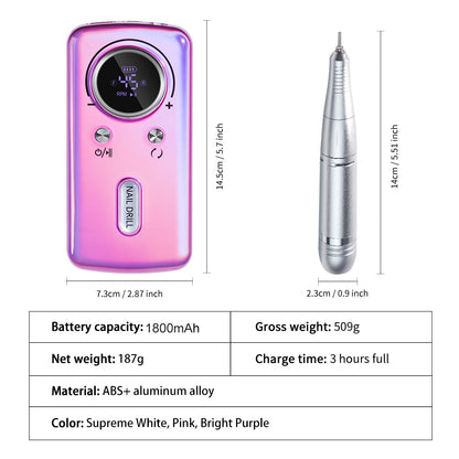 Cordless Electric Nail Drill with LCD